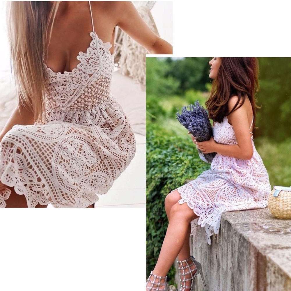 Chicwish Moonlit Night Crochet Cami Dress Women XS Boho Open Back Lace-Up - Picture 3 of 13
